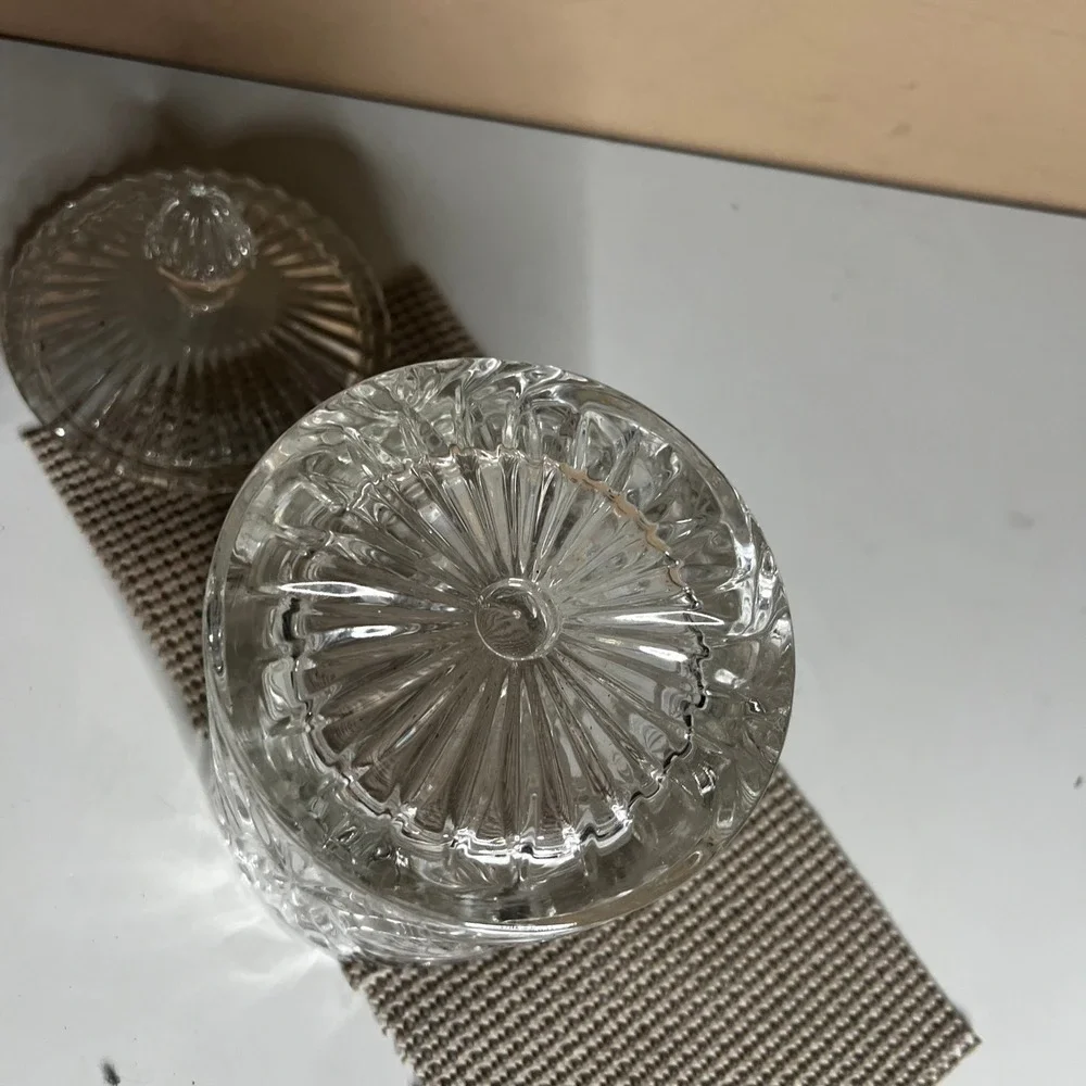 Vintage Clear Cut Crystal Pinwheel Star Glass Biscuit Jar Candy Dish with Lid